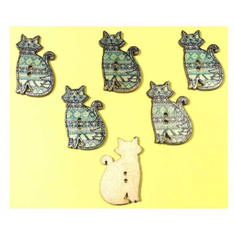 LOT 6 BOUTONS BOIS : chat 30*18mm (15) 