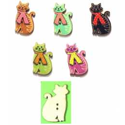 LOT 6 BOUTONS BOIS : chat 30*18mm (05) 