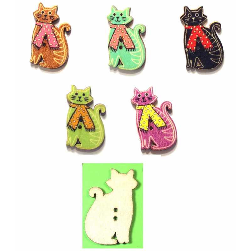 LOT 6 BOUTONS BOIS : chat 30*18mm (05) 