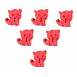 LOT 6 BOUTONS BOIS : chat  rouge 15*14mm  