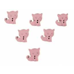 LOT 6 BOUTONS BOIS : chat  rose clair 15*14mm  