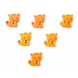 LOT 6 BOUTONS BOIS : chat  orange 15*14mm  