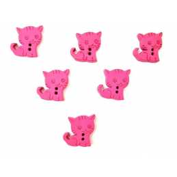 LOT 6 BOUTONS BOIS : chat  rose fonçé 15*14mm  