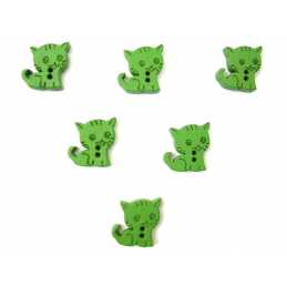 LOT 6 BOUTONS BOIS : chat  vert 15*14mm  