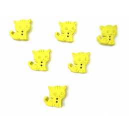 LOT 6 BOUTONS BOIS : chat  jaune 15*14mm  