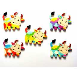  LOT 5 BOUTONS BOIS : vache 34*27mm (01) 