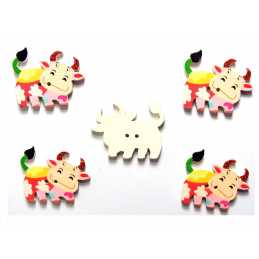  LOT 5 BOUTONS BOIS : vache 34*27mm (03) 