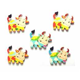  LOT 5 BOUTONS BOIS : vache 34*27mm (04) 