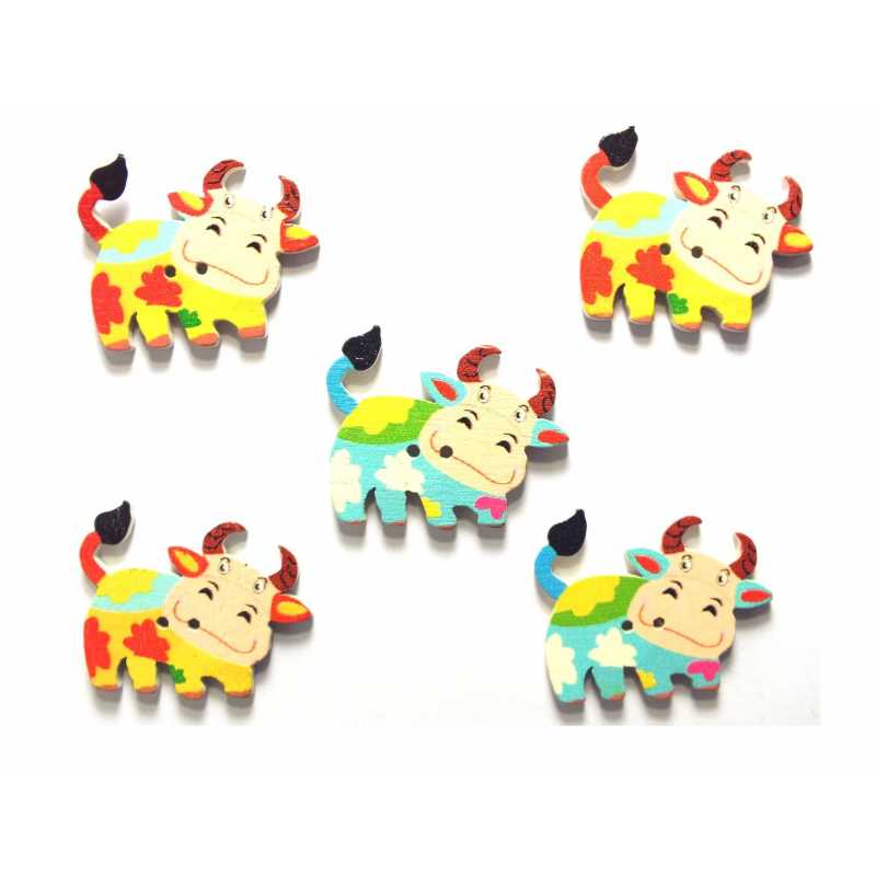  LOT 5 BOUTONS BOIS : vache 34*27mm (04) 