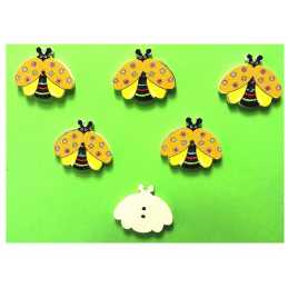 LOT 6 BOUTONS BOIS : abeille orange 21*17mm  
