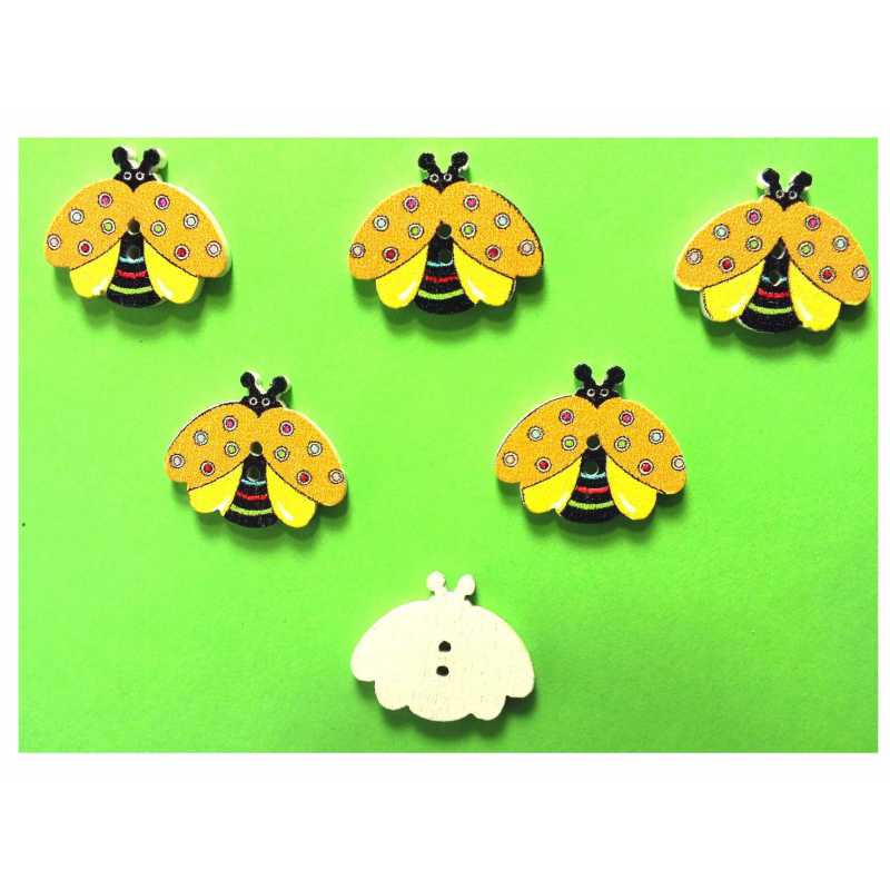 LOT 6 BOUTONS BOIS : abeille orange 21*17mm  