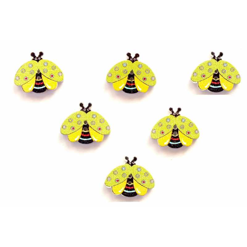 LOT 6 BOUTONS BOIS : abeille verte 21*17mm 