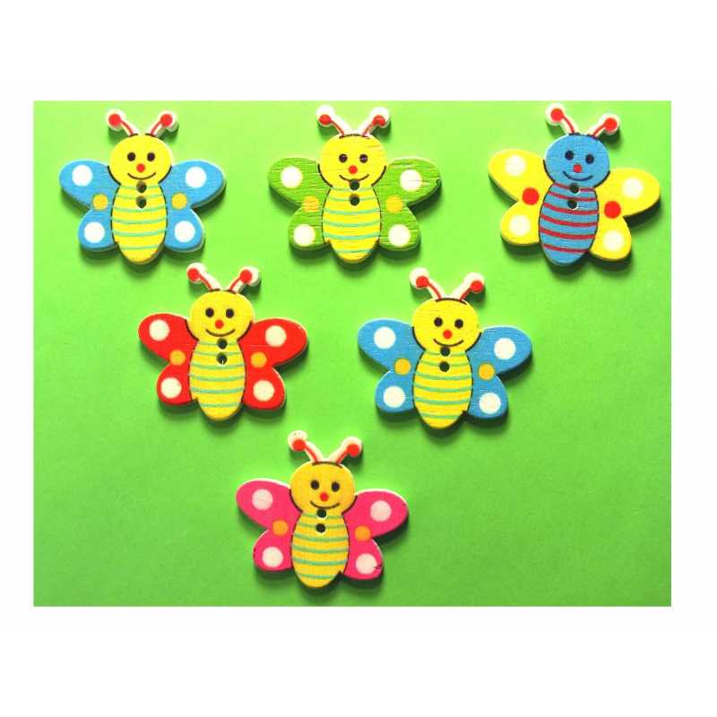  LOT 6 BOUTONS BOIS : abeille multicolore 35*32mm (08) 