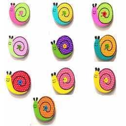  LOT 10 BOUTONS BOIS : escargot multicolore 27*24mm 