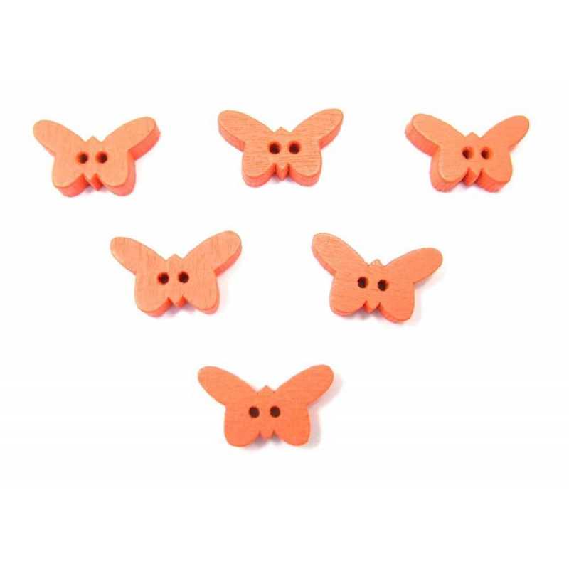  LOT 6 BOUTONS BOIS : papillon orange 17*10mm 