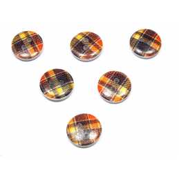 LOT 6 BOUTONS BOIS : rond motif écossais 15mm (38) 