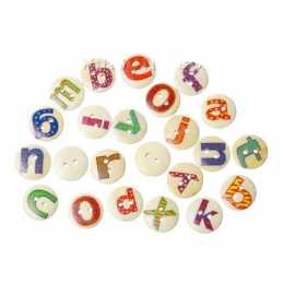LOT DE 30 BOUTONS  bois blanc rond 15mm avec alphabet complet 