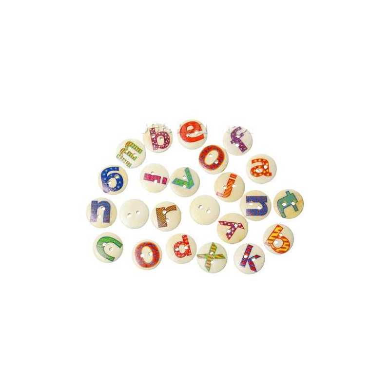 LOT DE 30 BOUTONS  bois blanc rond 15mm avec alphabet complet 