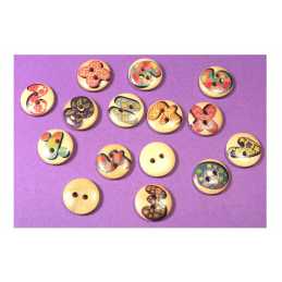 LOT 13 BOUTONS  bois naturel rond 15mm avec lettre et ponctuation 