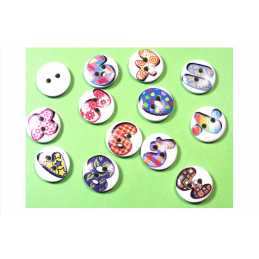 LOT 13 BOUTONS  bois blanc rond 15mm avec chiffre et ponctuation 