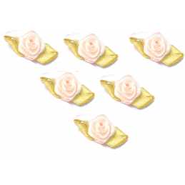 LOT 6 APPLIQUES TISSUS : rose couleur écrue 13mm 