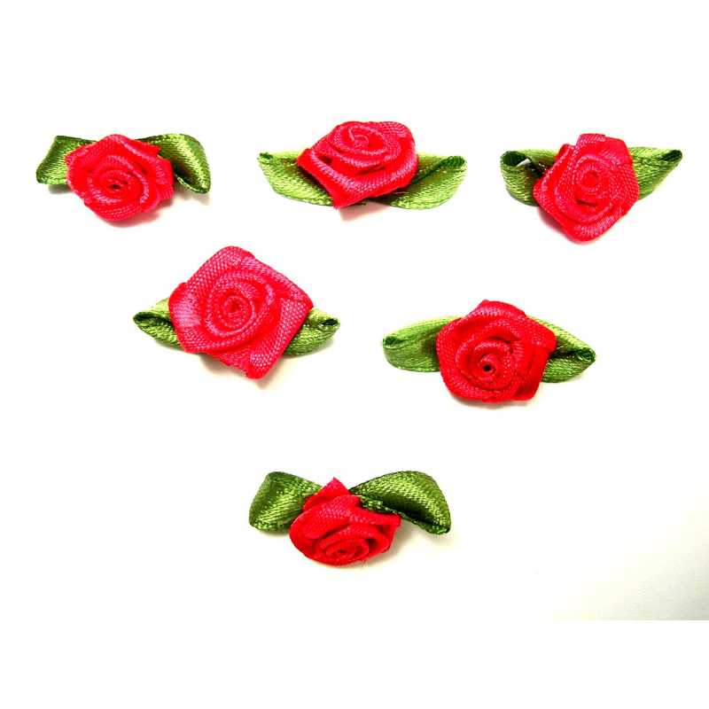 LOT 6 APPLIQUES TISSUS : rose couleur rouge 13mm 