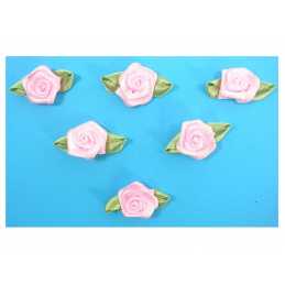 LOT 6 APPLIQUES TISSUS : rose couleur rose clair 13mm 