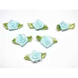 LOT 6 APPLIQUES TISSUS : rose couleur bleu clair 15mm 
