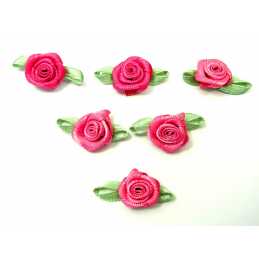 LOT 6 APPLIQUES TISSUS : rose couleur rose fonçé 15mm 