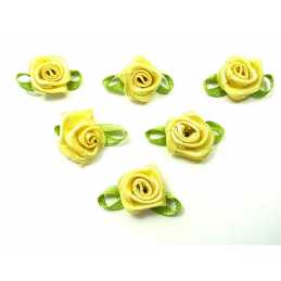 LOT 6 APPLIQUES TISSUS : rose couleur jaune 15mm 