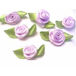 LOT 6 APPLIQUES TISSUS : rose couleur mauve 15mm 