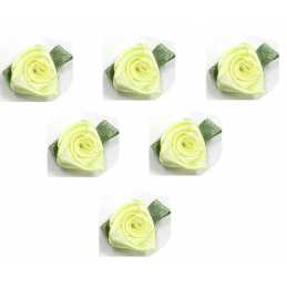 LOT 6 APPLIQUES TISSUS  : rose jaune pale 20mm 
