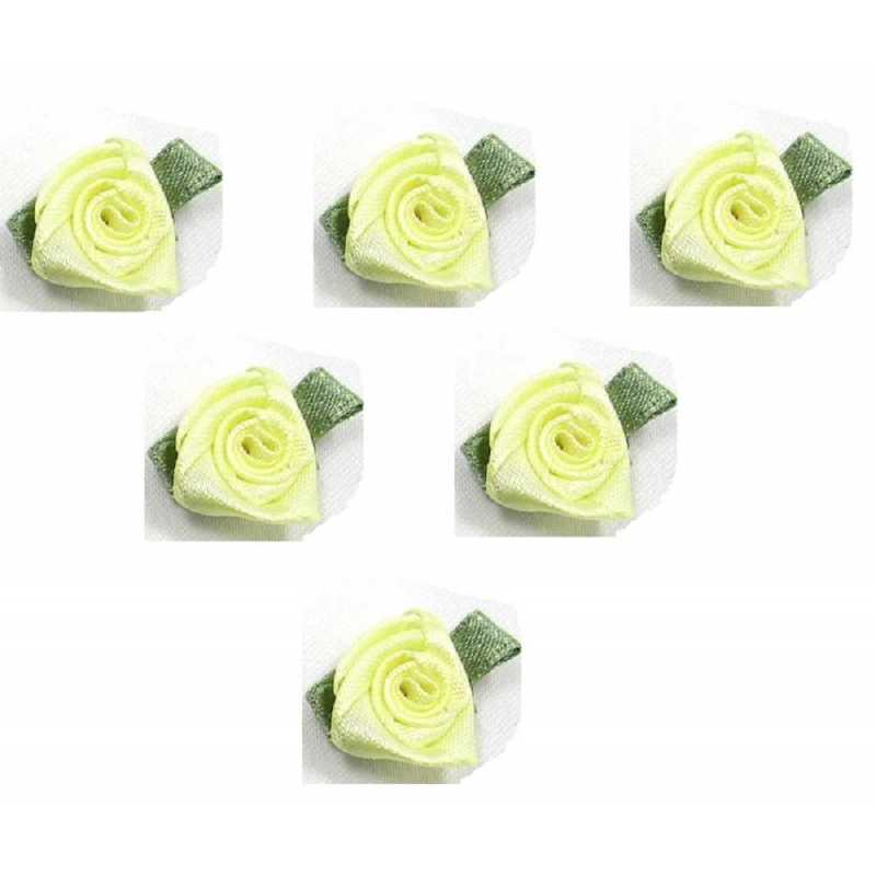 LOT 6 APPLIQUES TISSUS  : rose jaune pale 20mm 