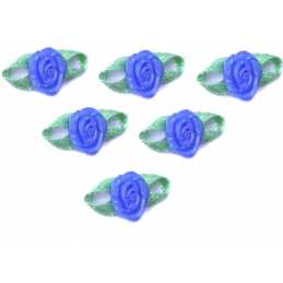 LOT 6 APPLIQUES TISSUS : rose couleur bleu fonçé 11mm 