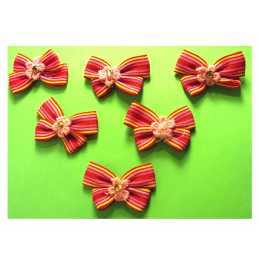 LOT 6 APPLIQUES : noeud papillon rouge/rose/jaune 4*3cm 