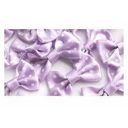 LOT 6 APPLIQUES TISSU : noeud papillon mauve/blanc 35*25mm (07) 