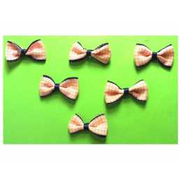 LOT 6 APPLIQUES TISSU : noeud papillon vichy rose/marine 3*1.5cm (08) 