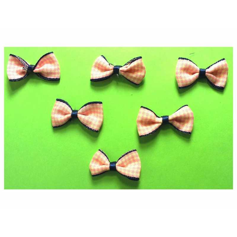 LOT 6 APPLIQUES TISSU : noeud papillon vichy rose/marine 3*1.5cm (08) 