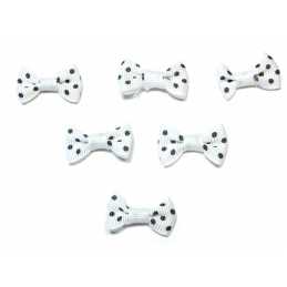 LOT 6 APPLIQUES TISSUS : noeud papillon blanc avec motif pois 28*15mm (09) 