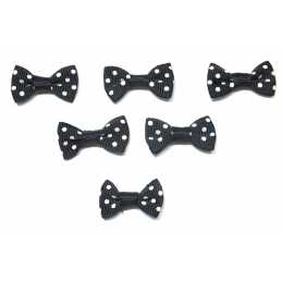 LOT 6 APPLIQUES TISSUS : noeud papillon noir avec motif pois 28*15mm (09) 
