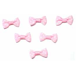 LOT 6 APPLIQUES TISSUS : noeud papillon rose clair avec motif pois 28*15mm (09) 