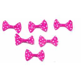 LOT 6 APPLIQUES TISSUS : noeud papillon rose fonçé avec motif pois 28*15mm (09) 