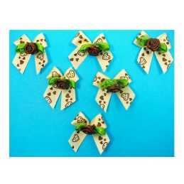 LOT 6 APPLIQUES TISSUS  : noeud papillon creme/marron 3cm (11) 