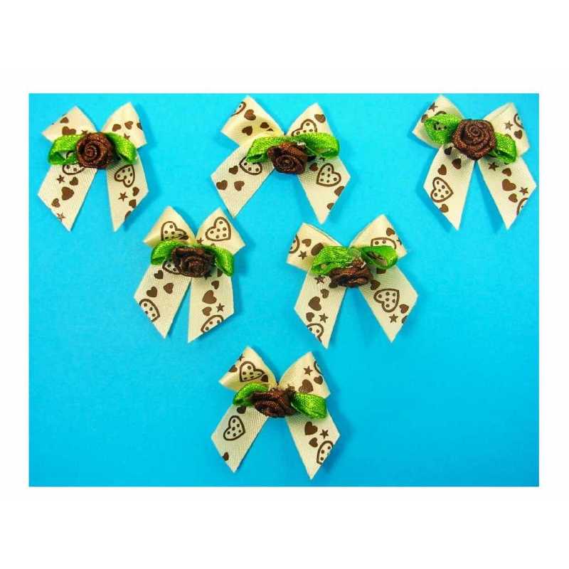 LOT 6 APPLIQUES TISSUS : noeud papillon creme/marron 3cm (11) LOT 6 APPLIQUES TISSUS : noeud papillon creme/marron 3cm (11)