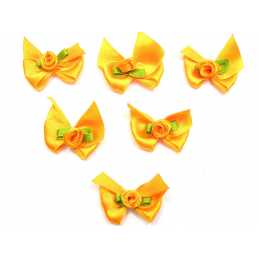 LOT 6 APPLIQUES TISSUS  : noeud papillon orange avec rose 3*2.5cm (12) 