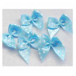 LOT 6 APPLIQUES TISSUS SATIN : noeud papillon bleu clair pois blanc 30*25mm (15) 