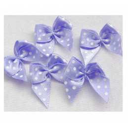 LOT 6 APPLIQUES TISSUS SATIN : noeud papillon mauve pois blanc 30*25mm (15) 