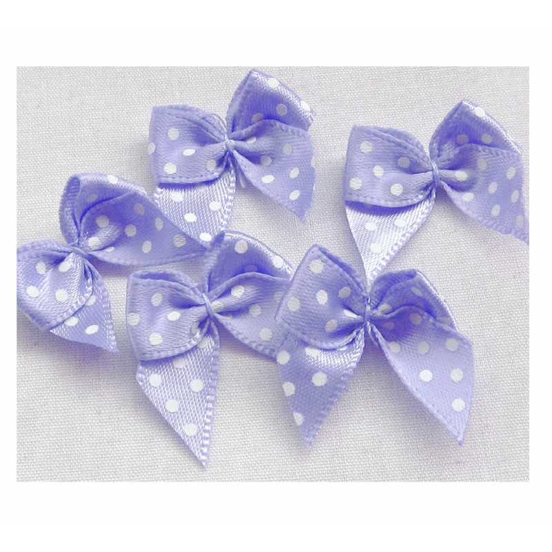 LOT 6 APPLIQUES TISSUS SATIN : noeud papillon mauve pois blanc 30*25mm (15) 