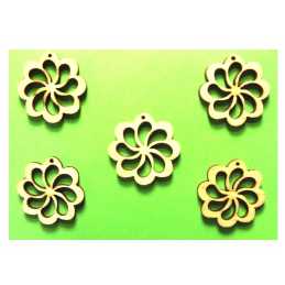 LOT 5 APPLIQUES BOIS  : fleur 18mm 