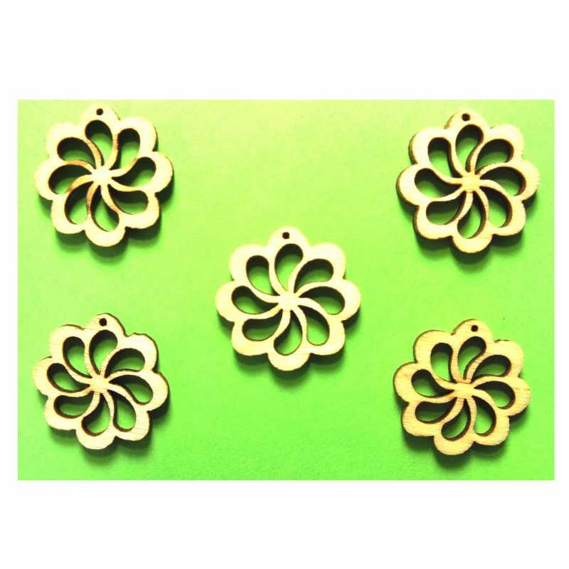 LOT 5 APPLIQUES BOIS  : fleur 18mm 